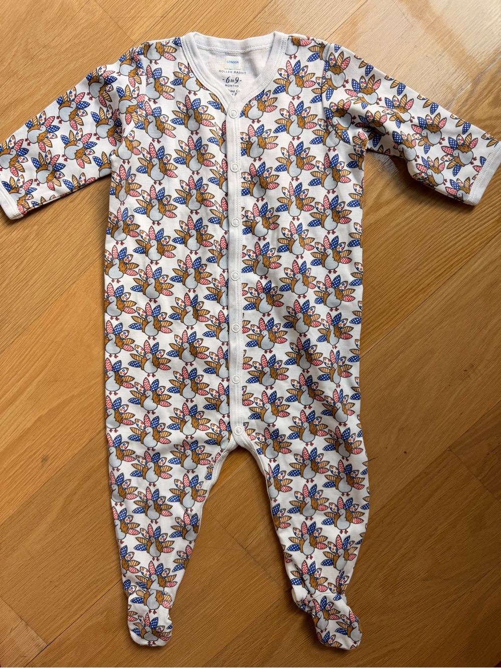 Roller Rabbit Thanksgiving One-Piece Footed Sleepsuit with Colorful Turkey Print